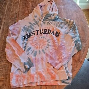 Original Use Tie-Dye 'AMSTERDAM' Crewneck Hoodie - Pink, Green, Cream